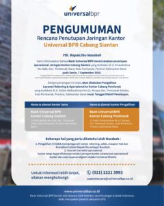 Pengumuman Rencana Penutupan Universal BPR Kantor Cabang Siantan